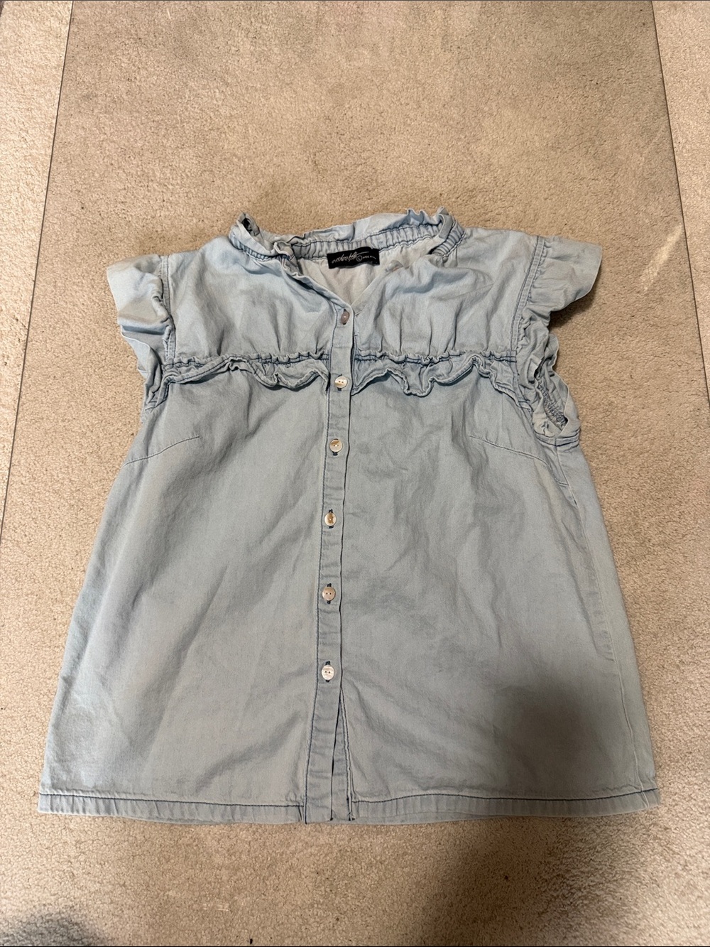 Light Blue Chambray Ruffle Top - Unbranded